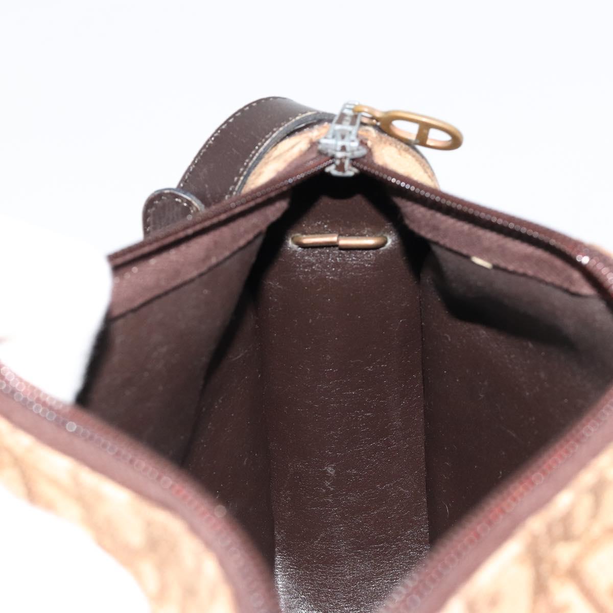 Christian Dior Trotter Canvas Shoulder Bag Beige Gold Auth 178904