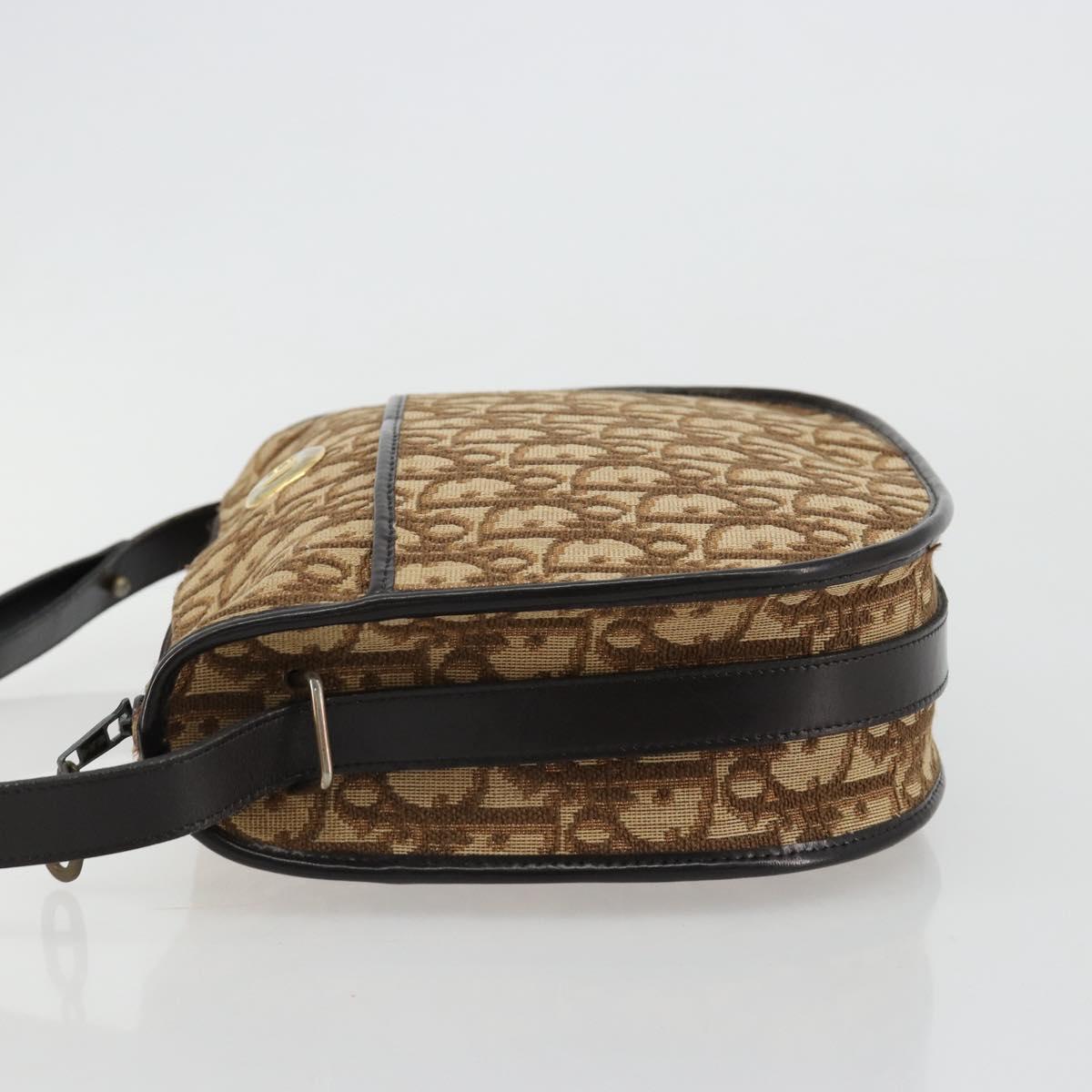 Christian Dior Trotter Canvas Shoulder Bag Beige Gold Auth 178904