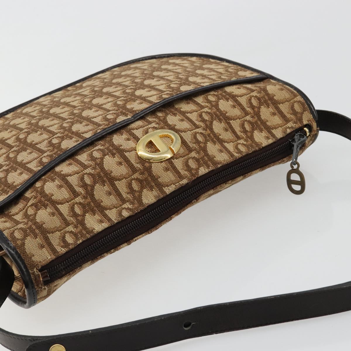 Christian Dior Trotter Canvas Shoulder Bag Beige Gold Auth 178904