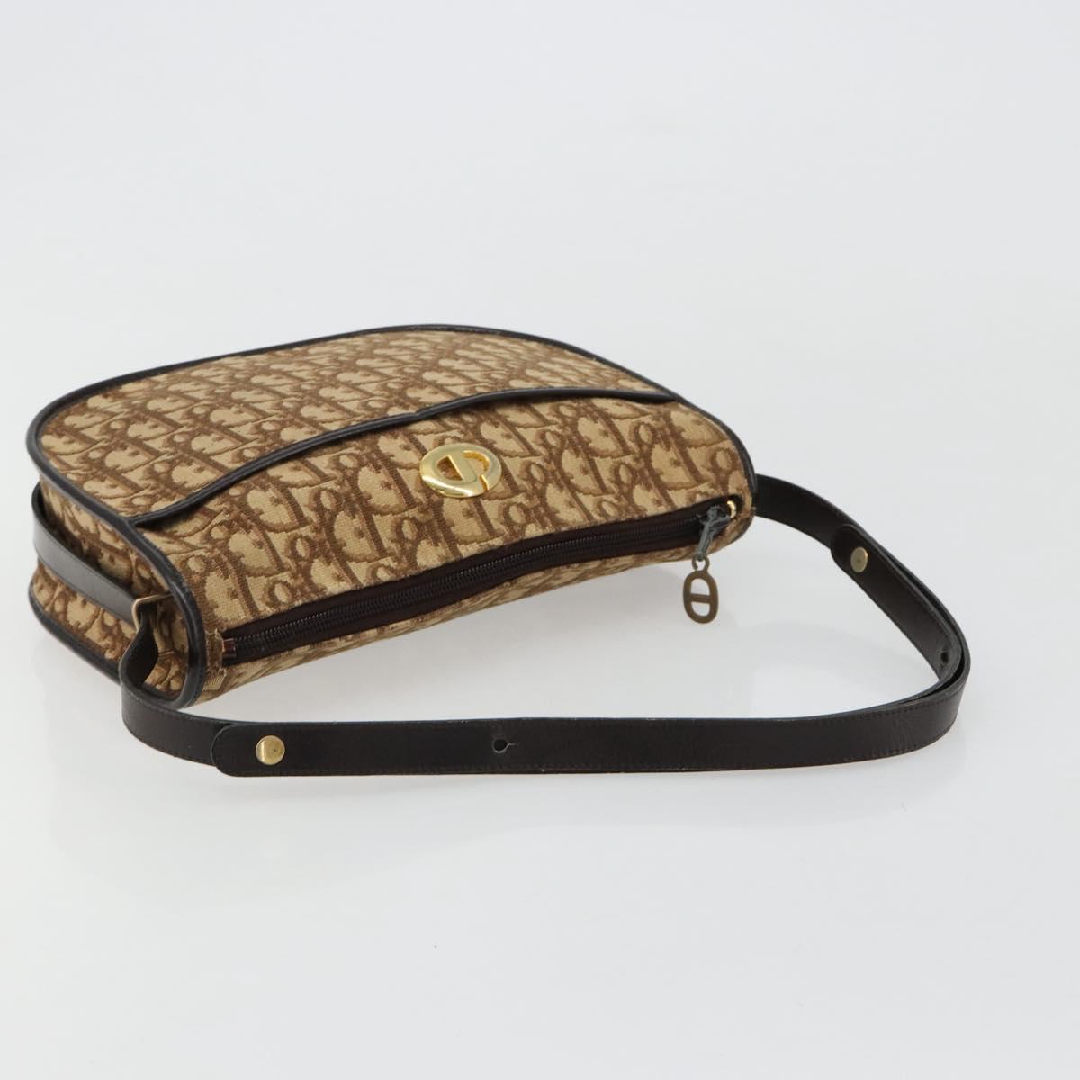 Christian Dior Trotter Canvas Shoulder Bag Beige Gold Auth 178904