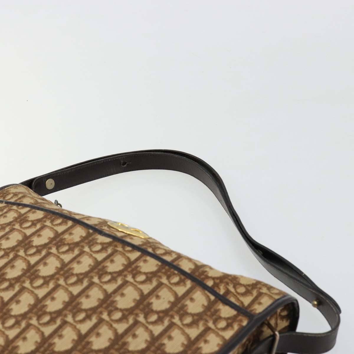 Christian Dior Trotter Canvas Shoulder Bag Beige Gold Auth 178904
