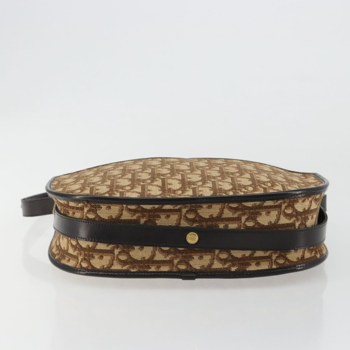 Christian Dior Trotter Canvas Shoulder Bag Beige Gold Auth 178904