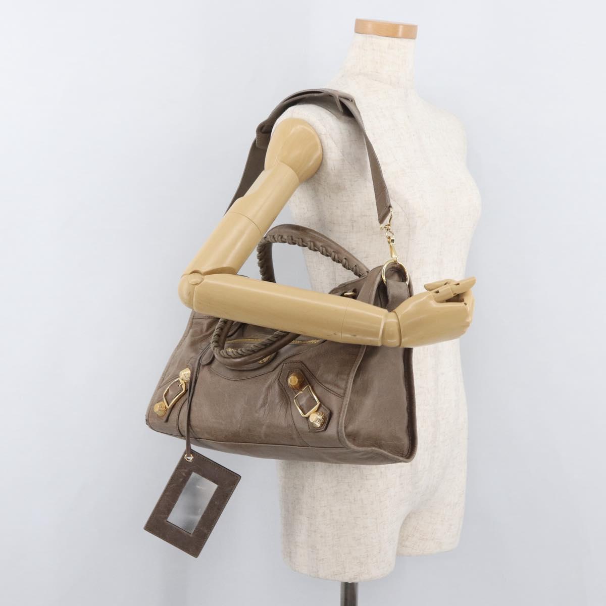 BALENCIAGA The Giant City Hand Bag Leather 2way Beige Gold 173084 Auth 178905SAM