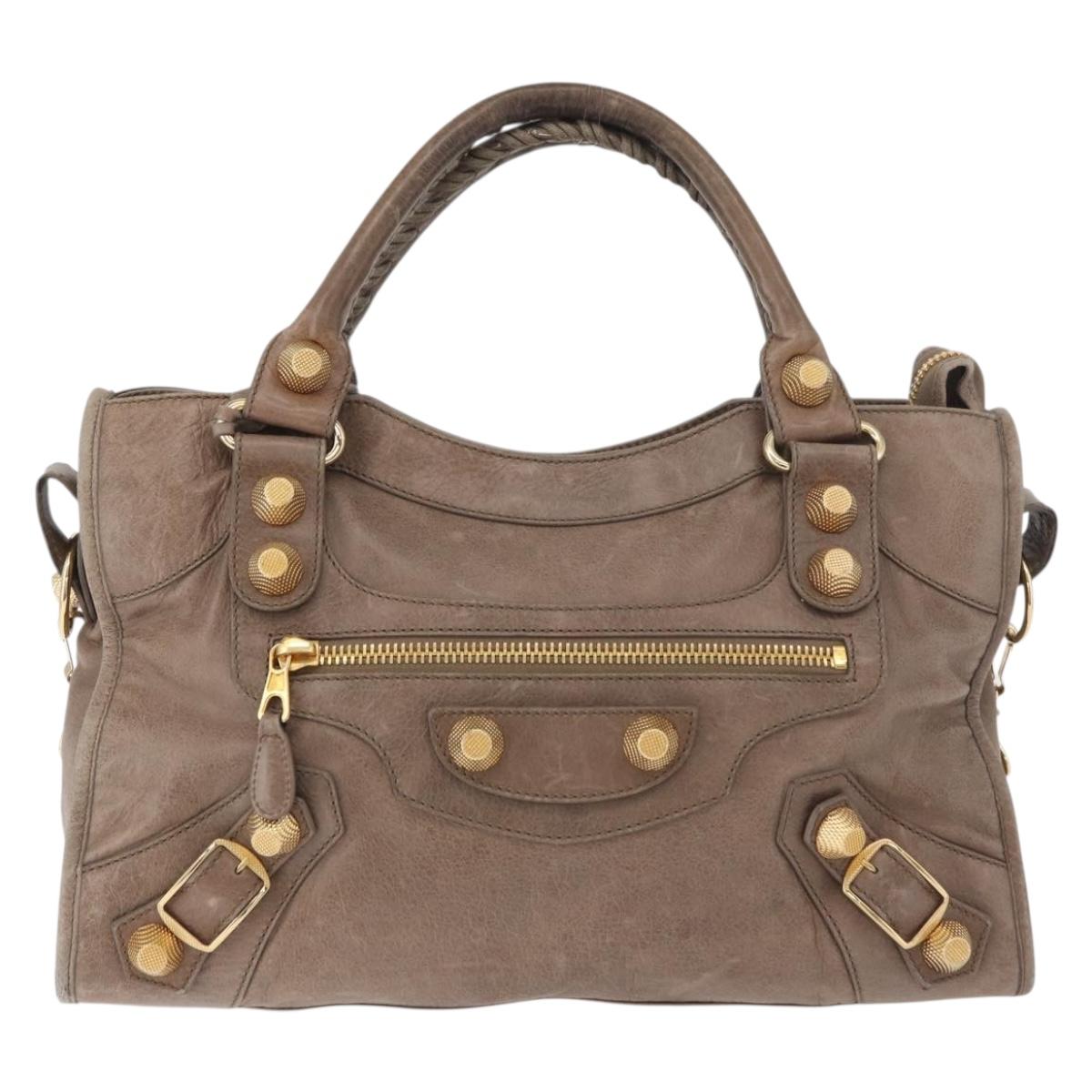 BALENCIAGA The Giant City Hand Bag Leather 2way Beige Gold 173084 Auth 178905SAM