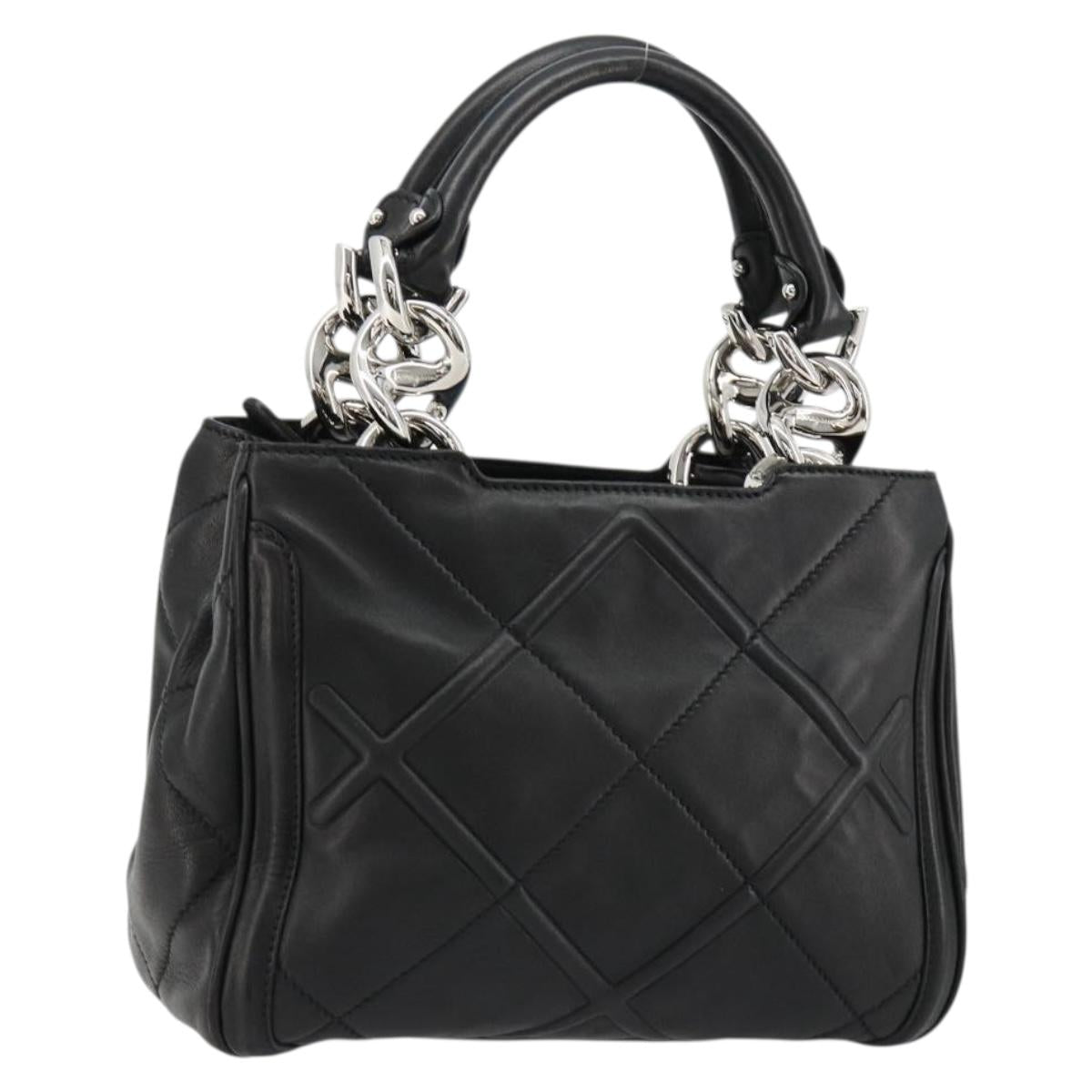 Salvatore Ferragamo Hand Bag Leather Black Silver Auth 178908A