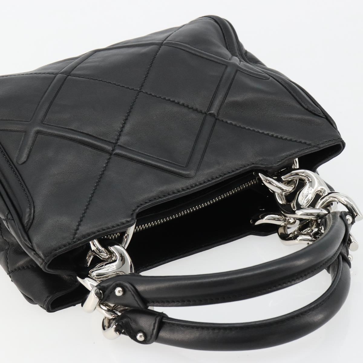 Salvatore Ferragamo Hand Bag Leather Black Silver Auth 178908A