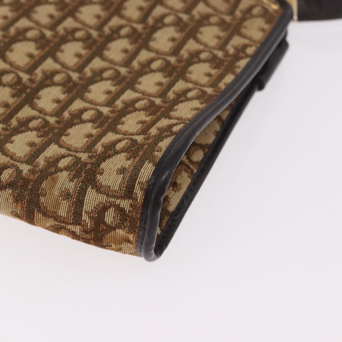 Christian Dior Trotter Canvas Shoulder Bag Beige Gold Auth 178914