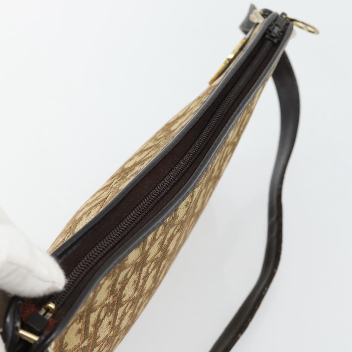 Christian Dior Trotter Canvas Shoulder Bag Beige Gold Auth 178914