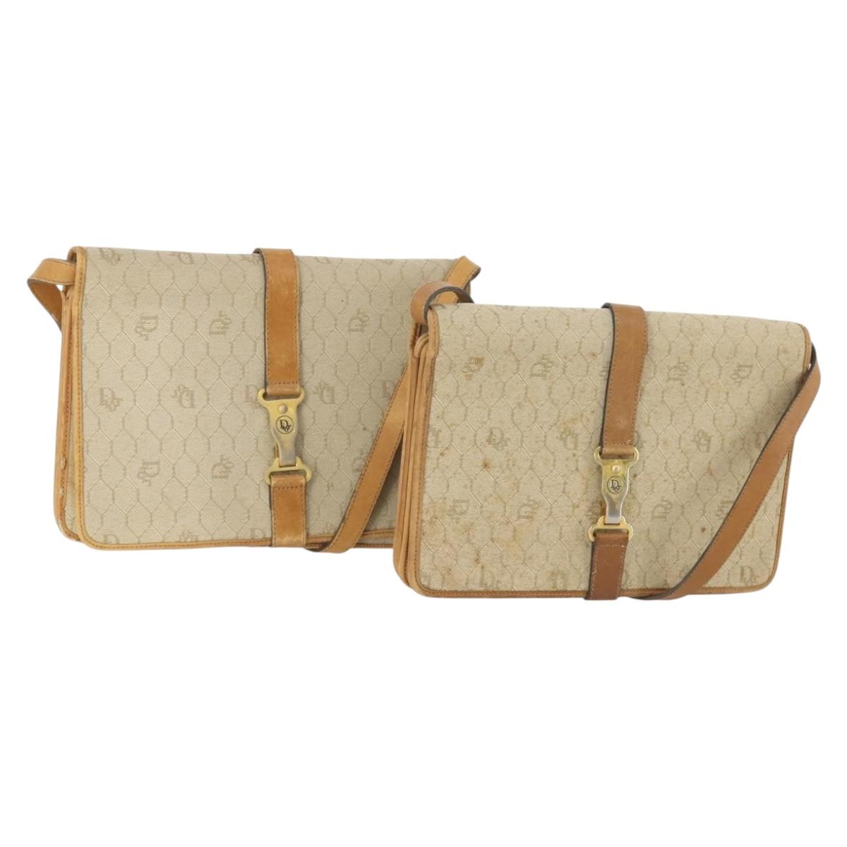 Christian Dior Honeycomb Canvas Shoulder Bag 2 Set Beige Auth 178917