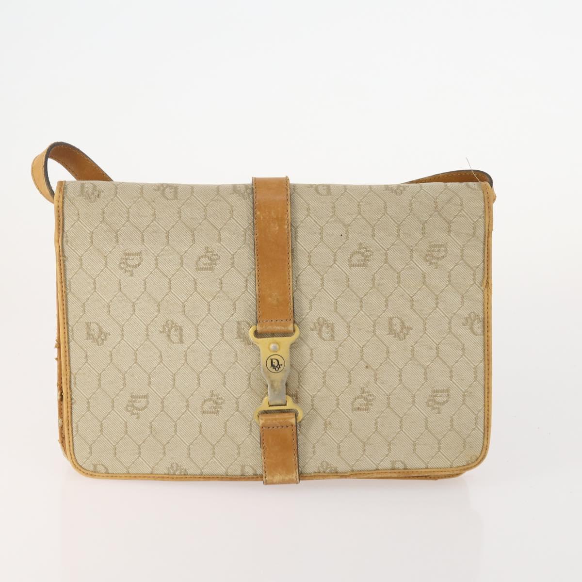 Christian Dior Honeycomb Canvas Shoulder Bag 2 Set Beige Auth 178917