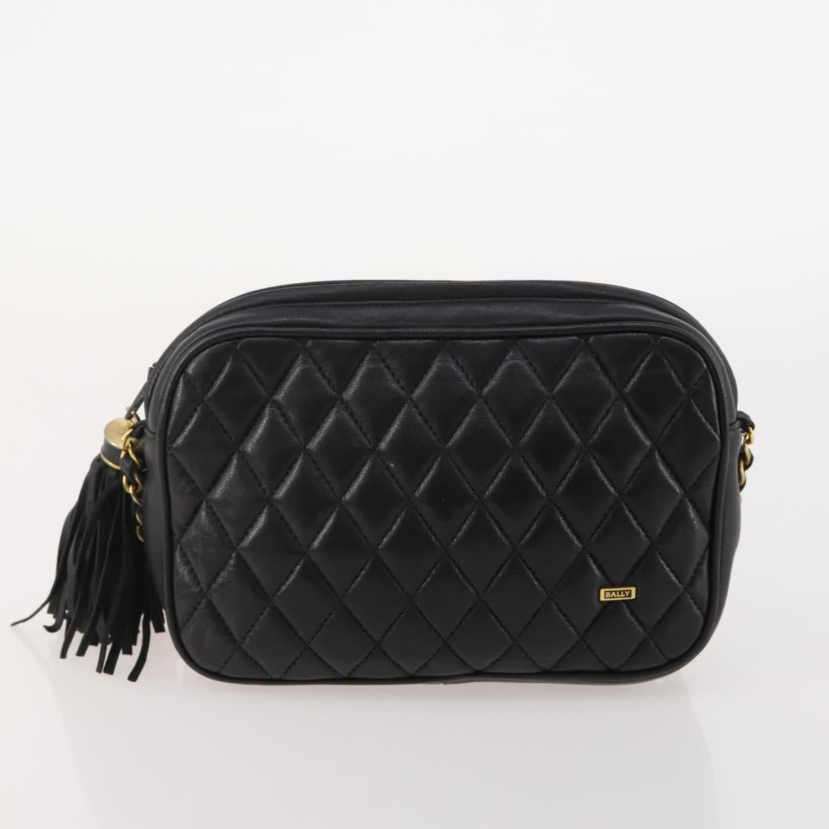 BALLY Chain Shoulder Bag Leather 2 Set Black Auth 178919