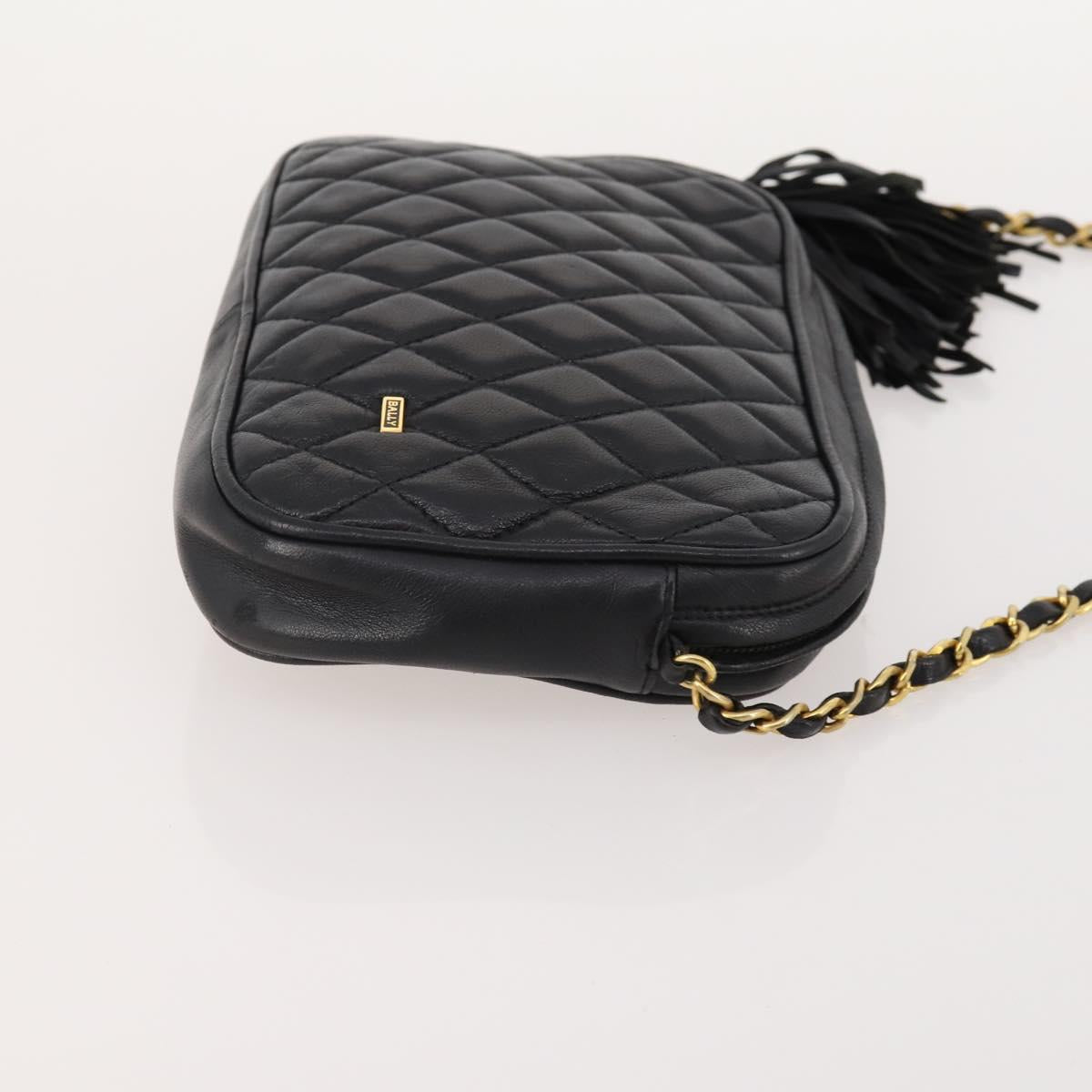 BALLY Chain Shoulder Bag Leather 2 Set Black Auth 178919