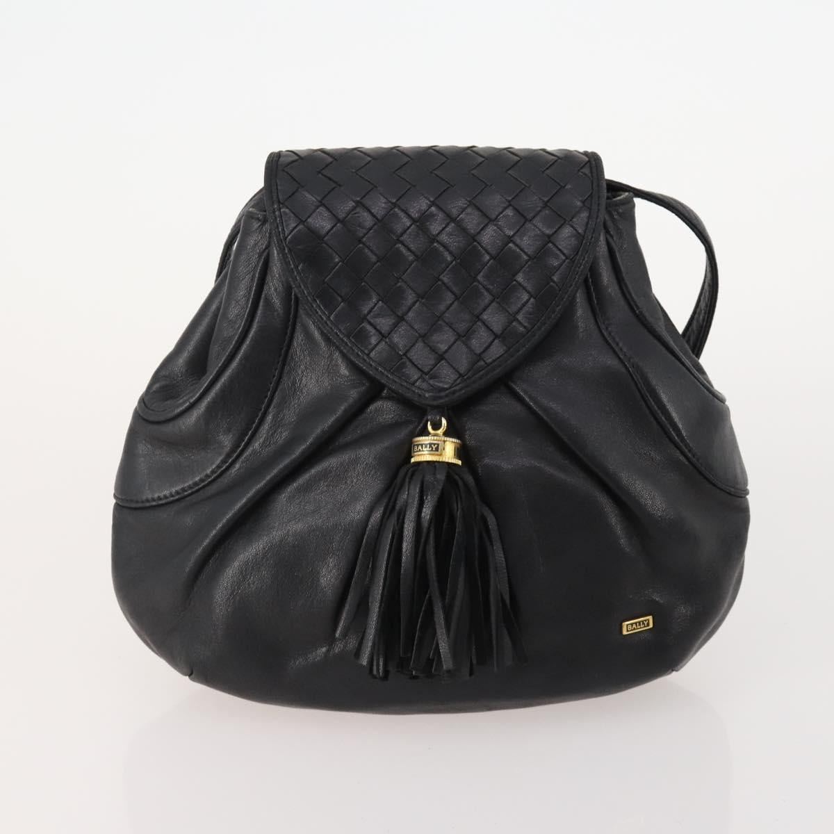 BALLY Chain Shoulder Bag Leather 2 Set Black Auth 178919