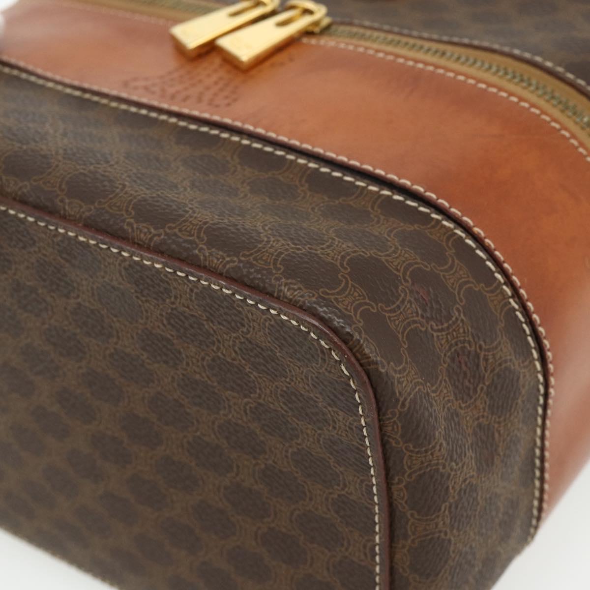 CELINE Macadam Canvas Vanity Hand Bag PVC Leather Brown Gold Auth 178930A