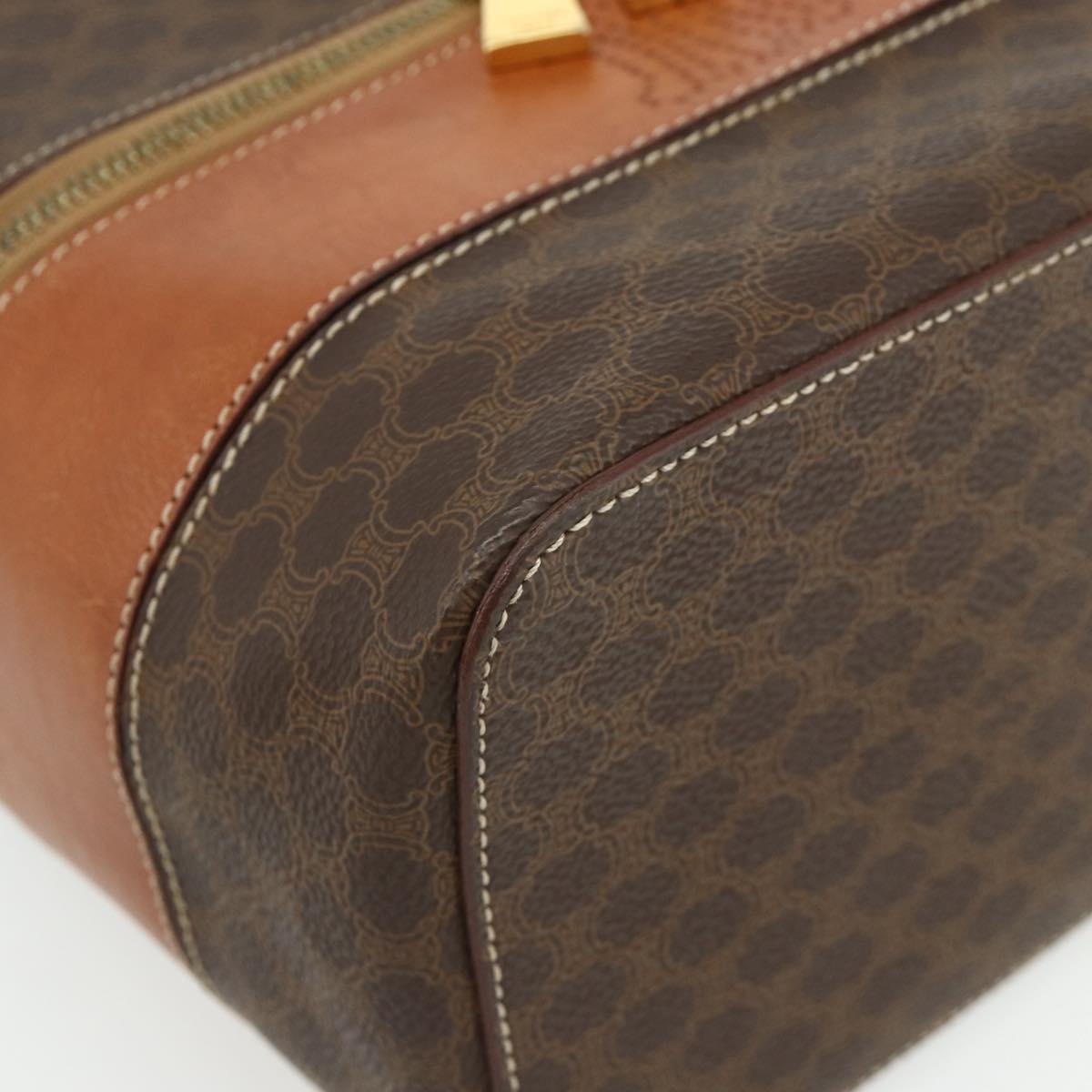 CELINE Macadam Canvas Vanity Hand Bag PVC Leather Brown Gold Auth 178930A