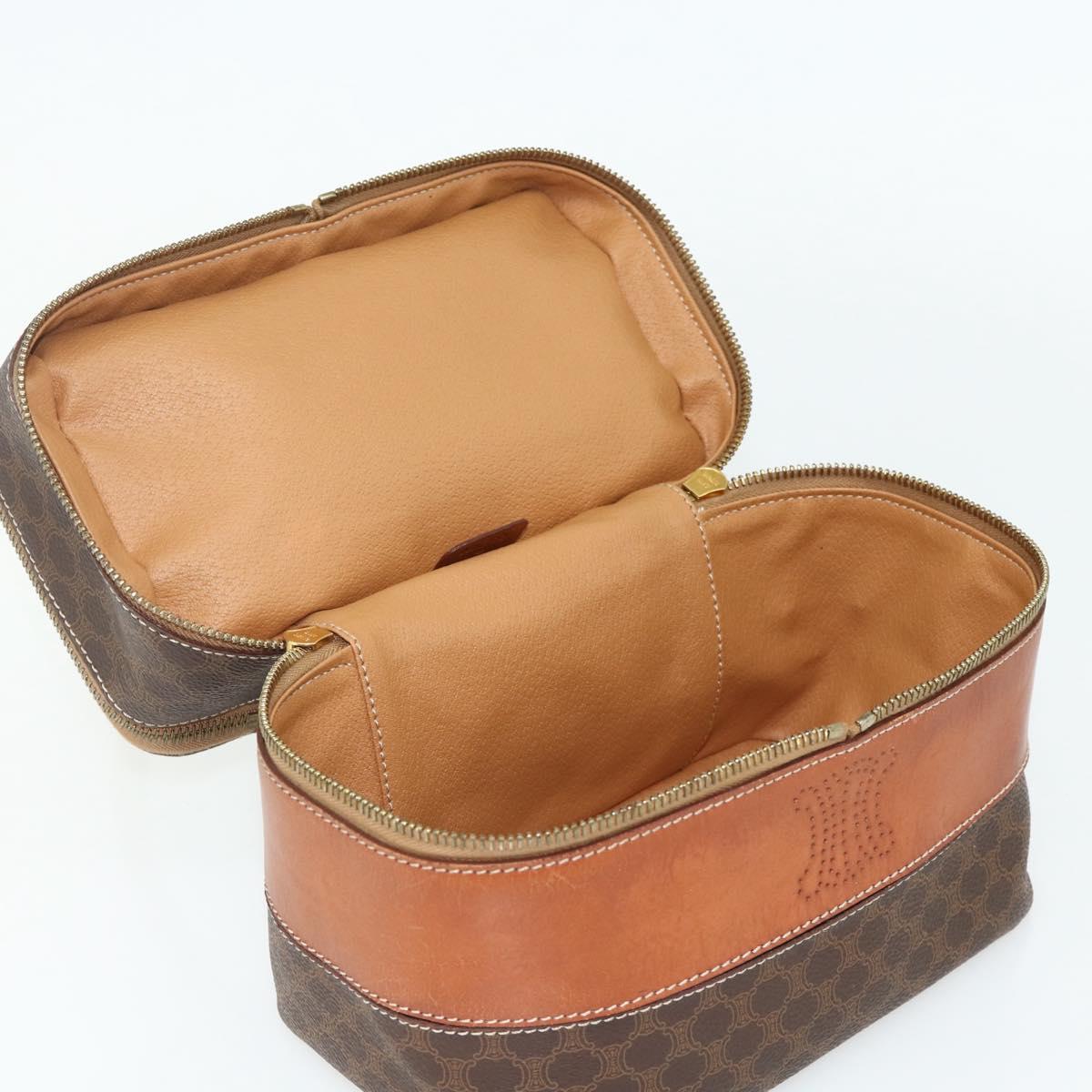 CELINE Macadam Canvas Vanity Hand Bag PVC Leather Brown Gold Auth 178930A