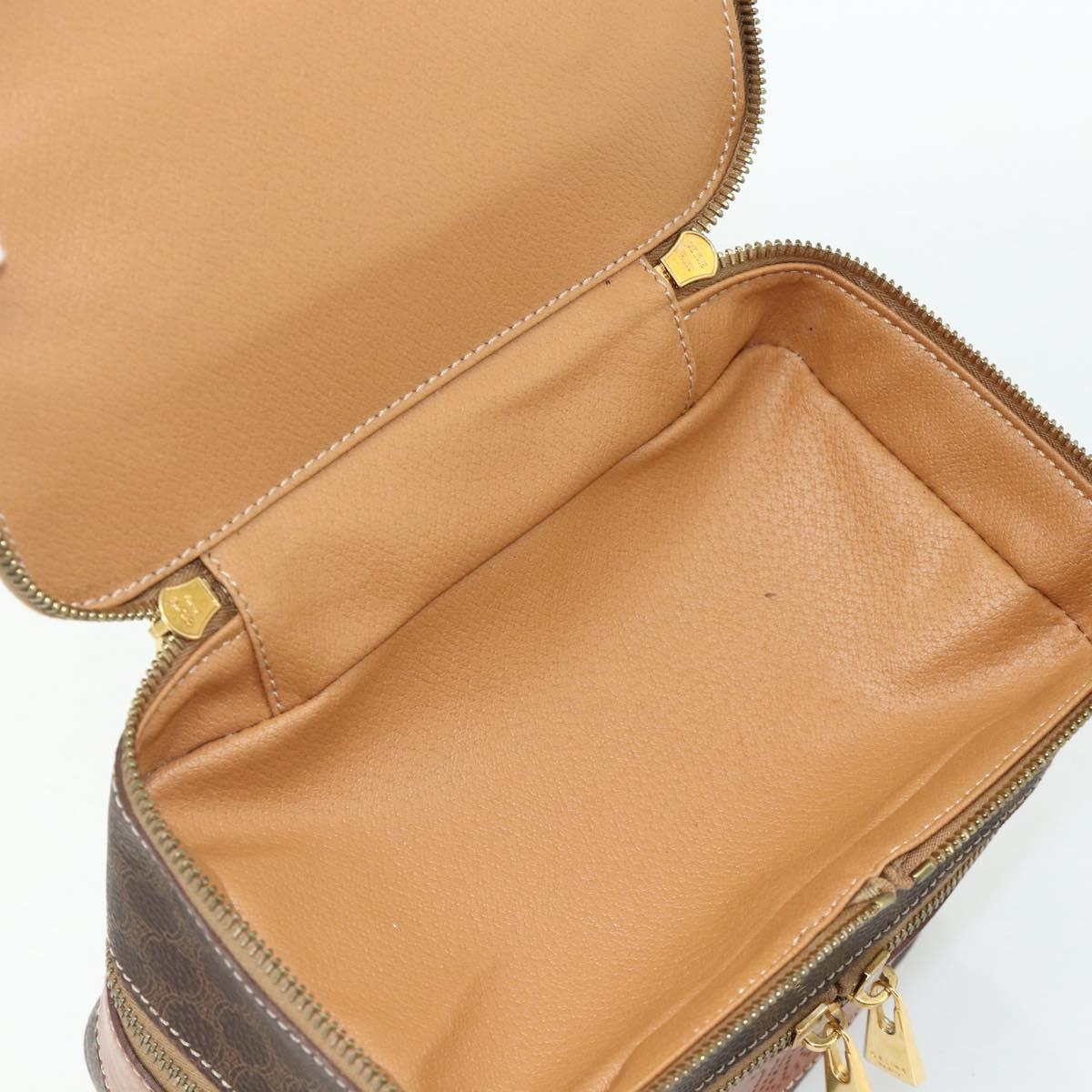 CELINE Macadam Canvas Vanity Hand Bag PVC Leather Brown Gold Auth 178930A
