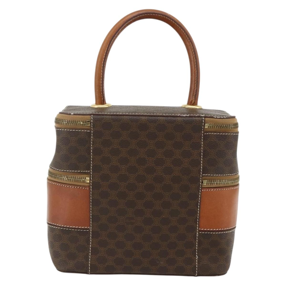 CELINE Macadam Canvas Vanity Hand Bag PVC Leather Brown Gold Auth 178930A