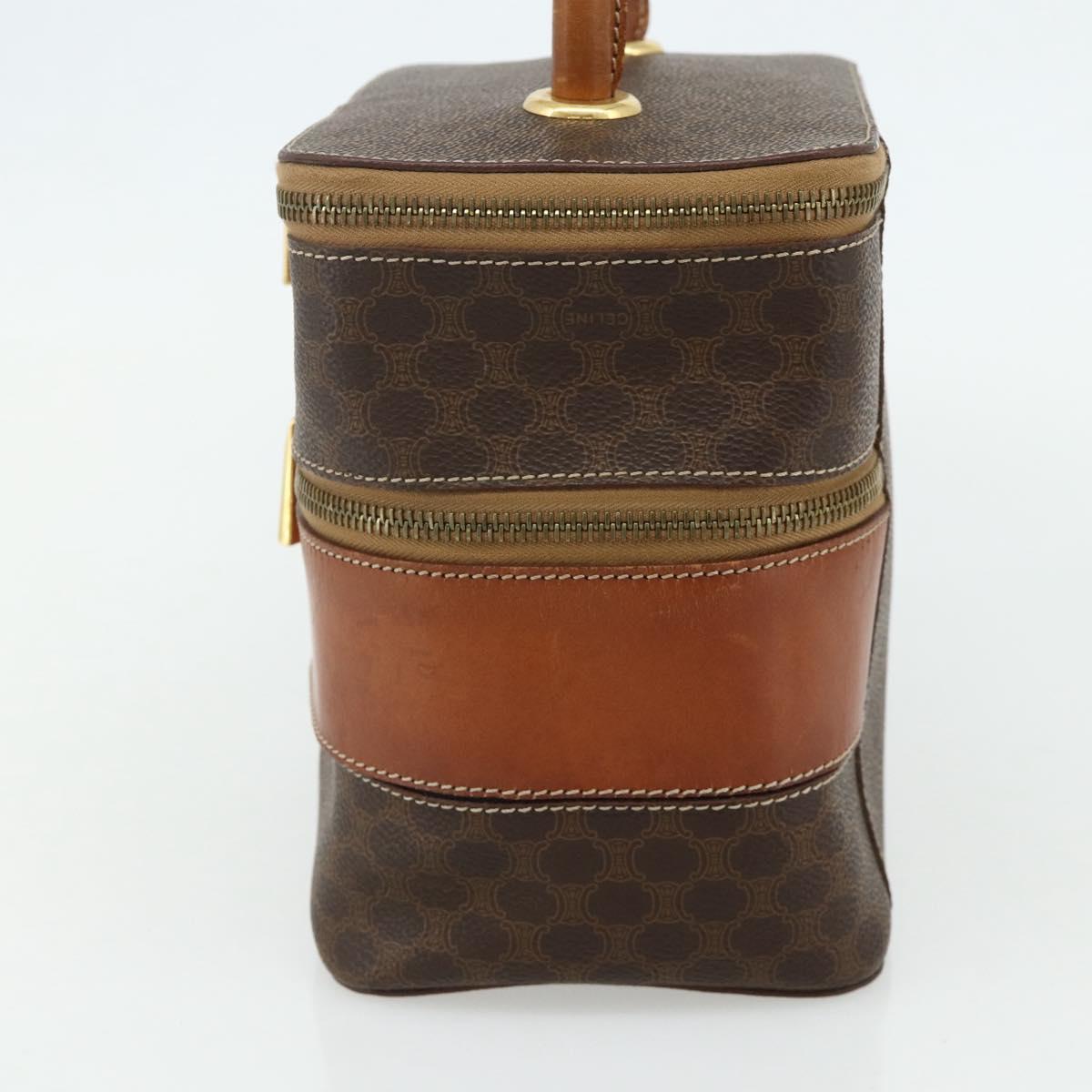 CELINE Macadam Canvas Vanity Hand Bag PVC Leather Brown Gold Auth 178930A