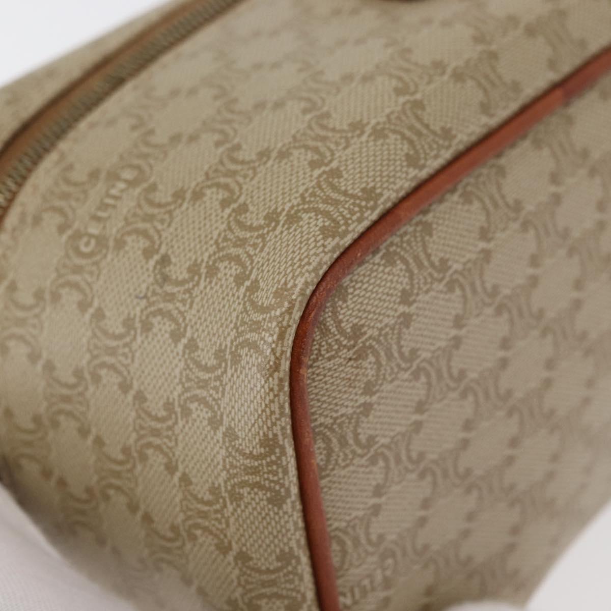 CELINE Macadam Canvas Vanity Hand Bag PVC Leather Beige Gold Auth 178932A