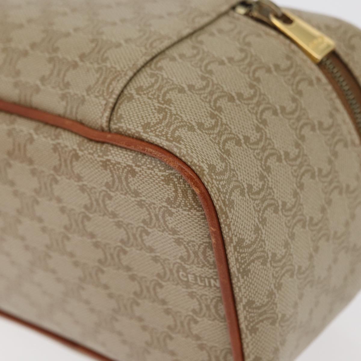 CELINE Macadam Canvas Vanity Hand Bag PVC Leather Beige Gold Auth 178932A