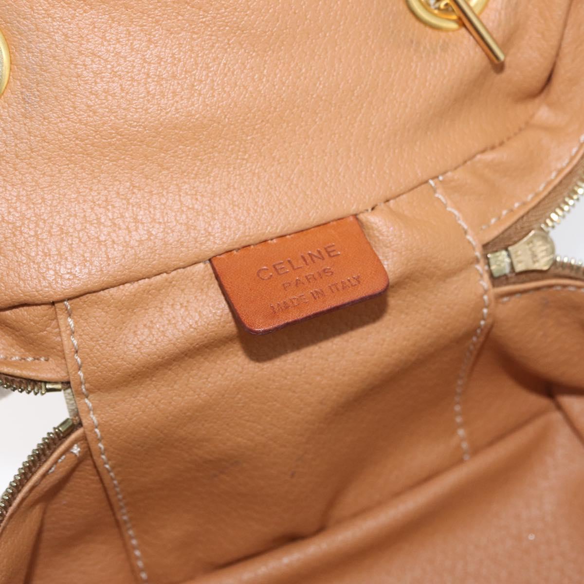 CELINE Macadam Canvas Vanity Hand Bag PVC Leather Beige Gold Auth 178932A