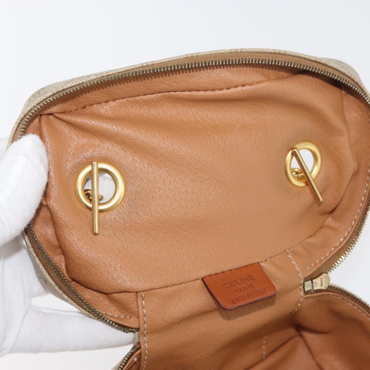 CELINE Macadam Canvas Vanity Hand Bag PVC Leather Beige Gold Auth 178932A