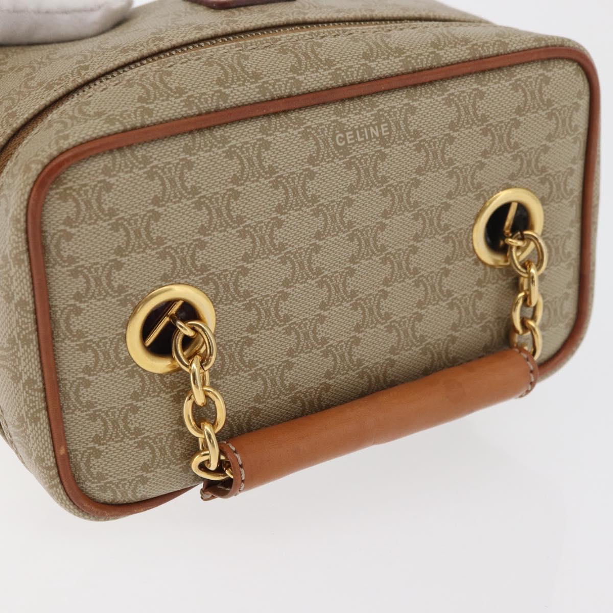 CELINE Macadam Canvas Vanity Hand Bag PVC Leather Beige Gold Auth 178932A
