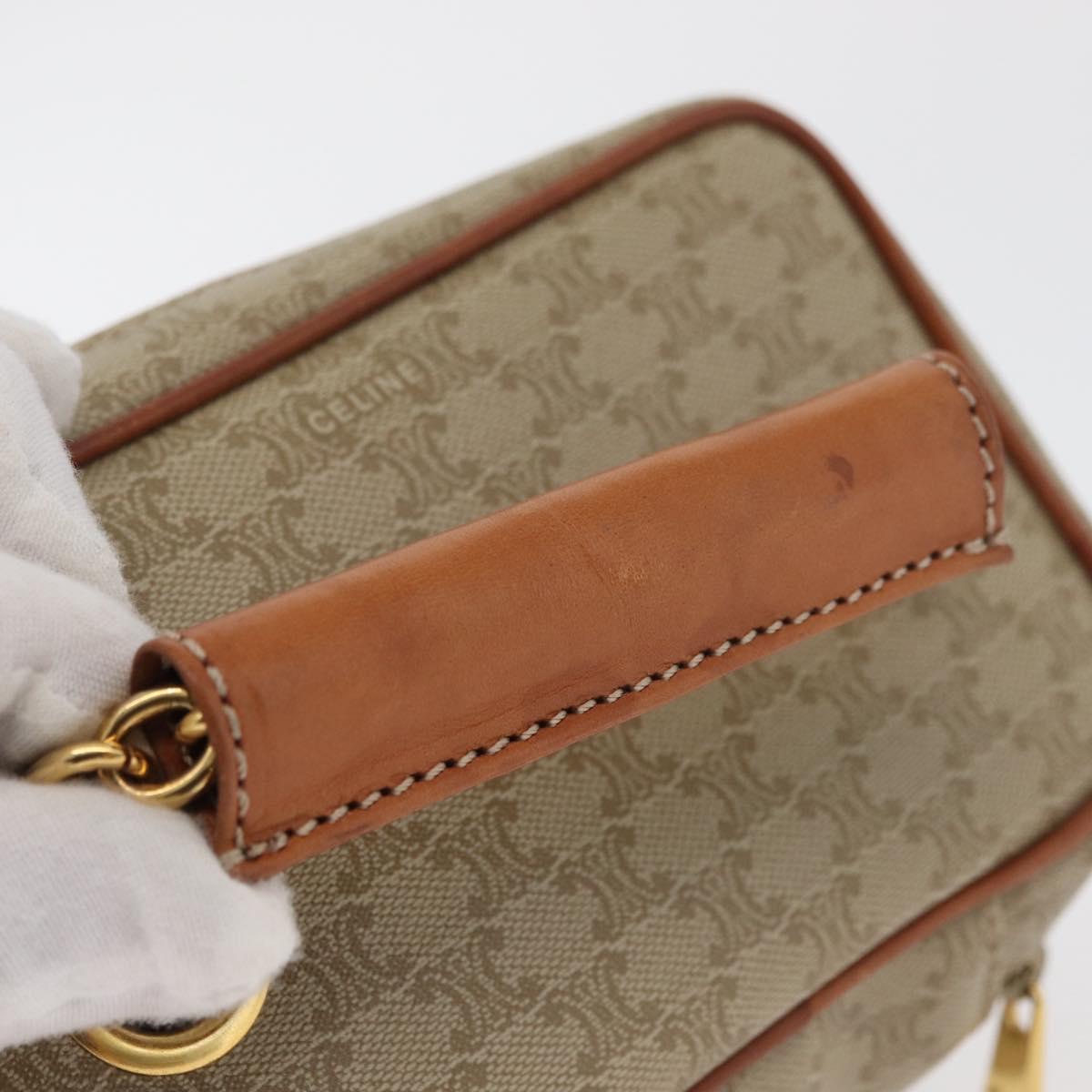 CELINE Macadam Canvas Vanity Hand Bag PVC Leather Beige Gold Auth 178932A