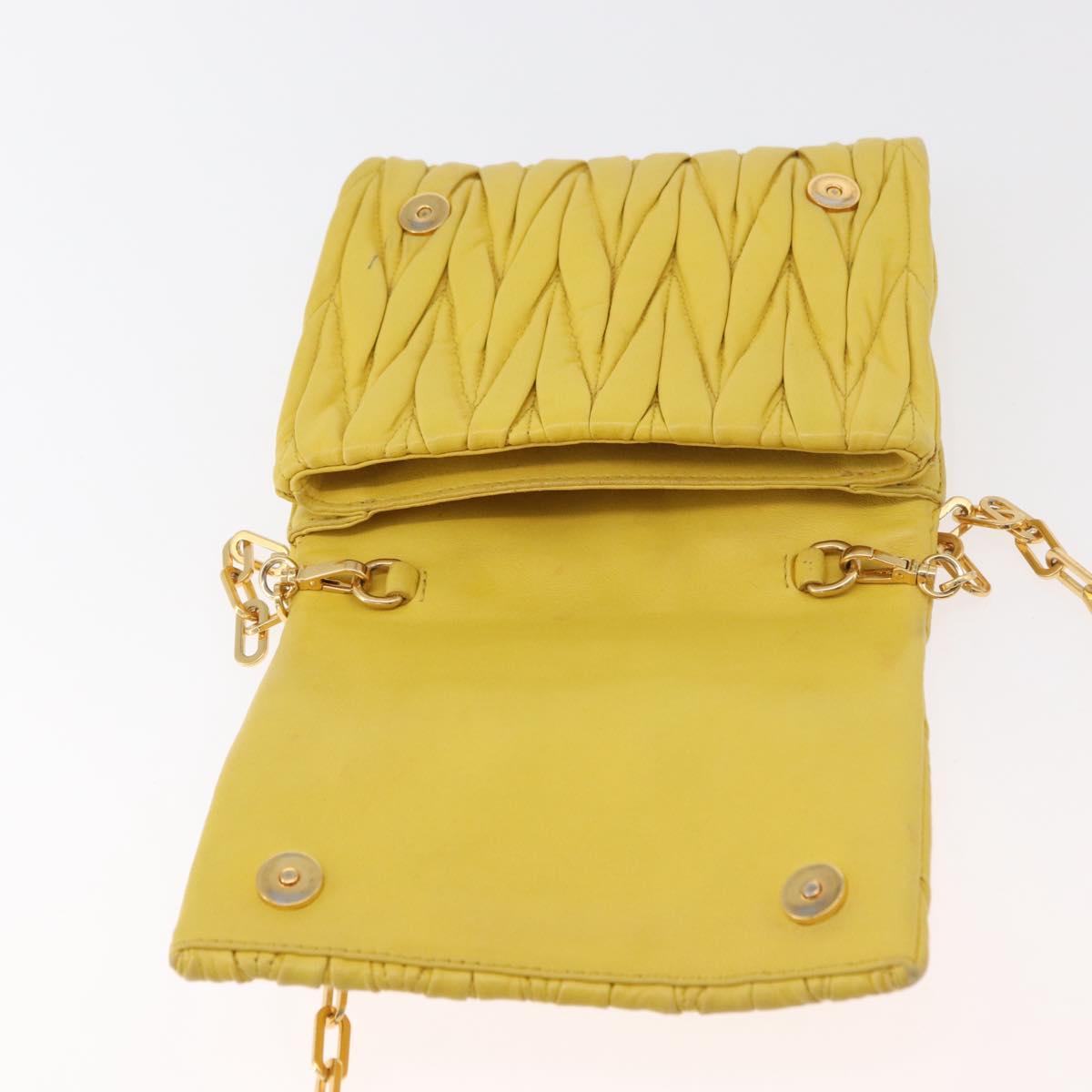 Miu Miu Matelasse Chain Shoulder Bag Leather Yellow Gold Auth 178934A