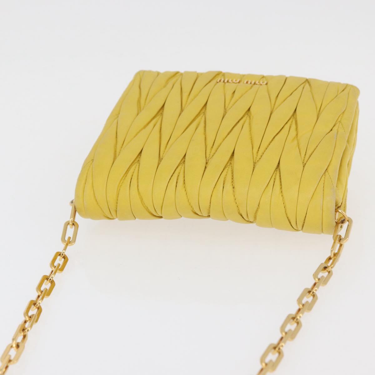Miu Miu Matelasse Chain Shoulder Bag Leather Yellow Gold Auth 178934A