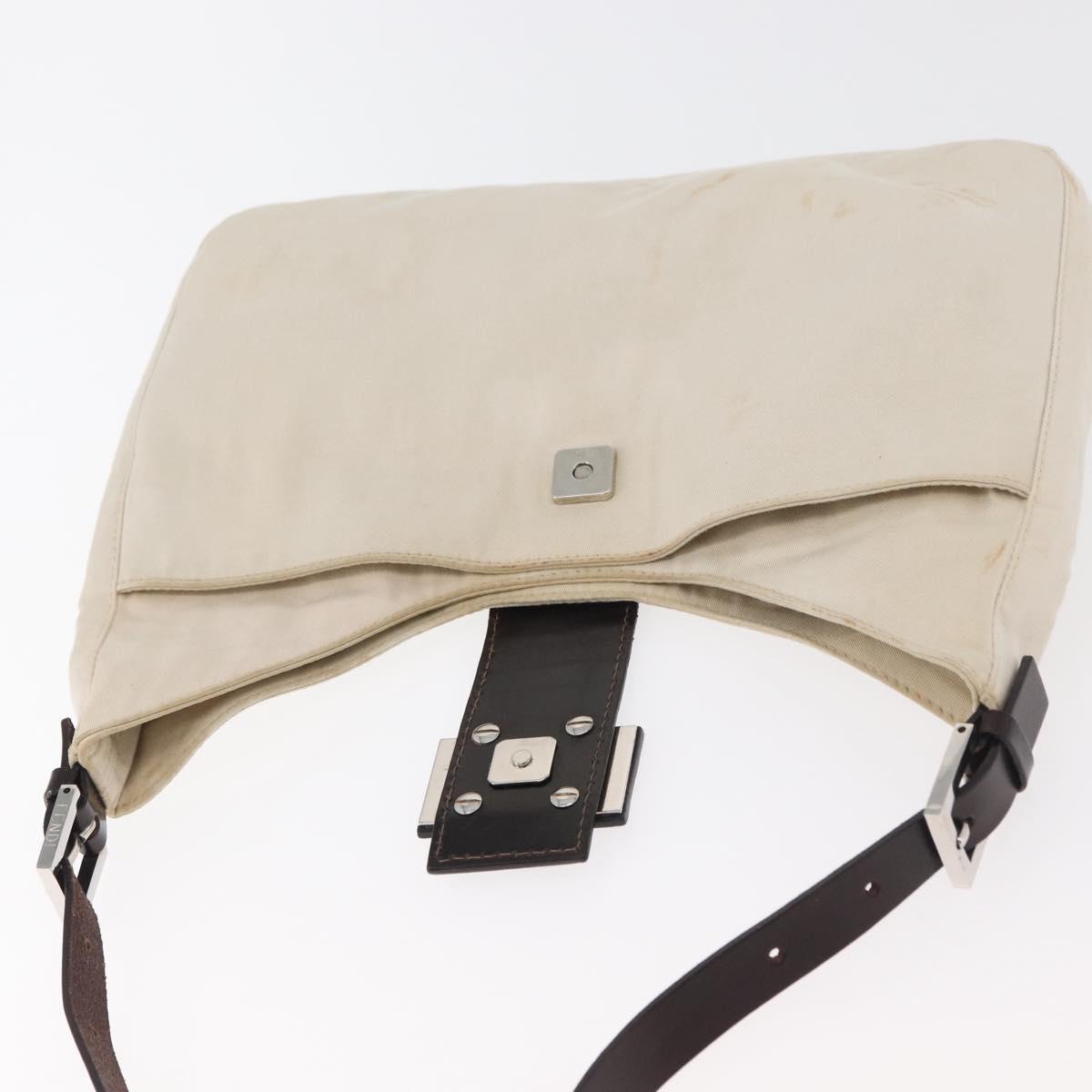 FENDI Mamma Baguette Shoulder Bag Canvas White Silver Auth 178935