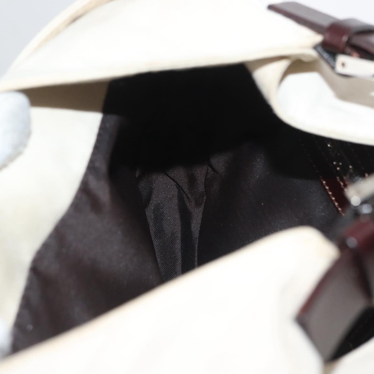 FENDI Mamma Baguette Shoulder Bag Canvas White Silver Auth 178935