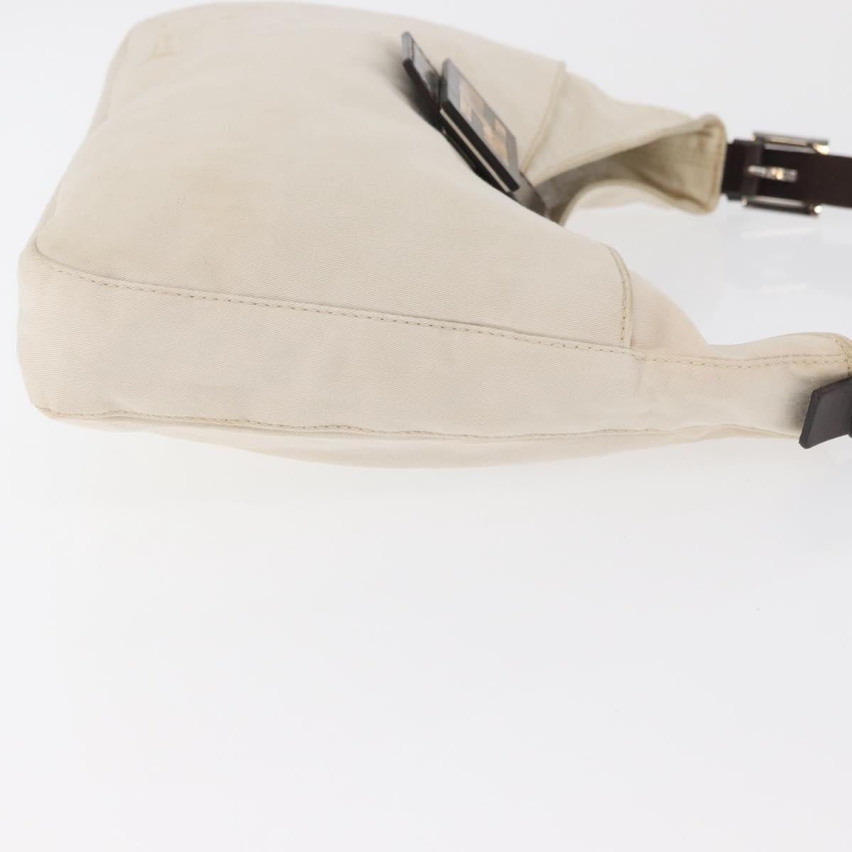 FENDI Mamma Baguette Shoulder Bag Canvas White Silver Auth 178935