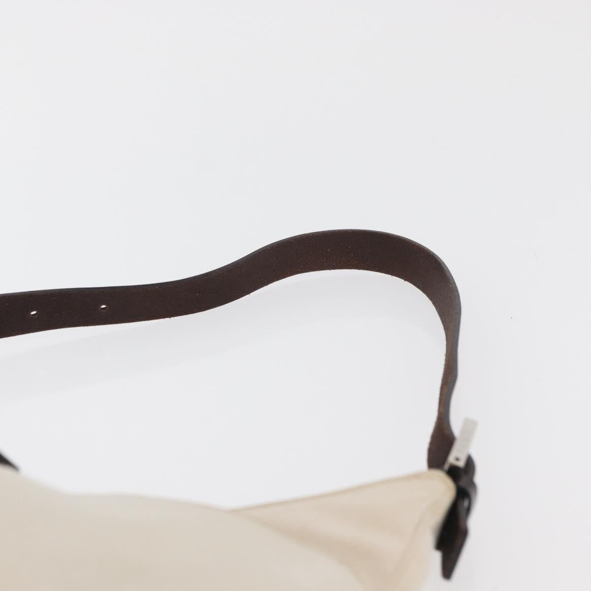 FENDI Mamma Baguette Shoulder Bag Canvas White Silver Auth 178935