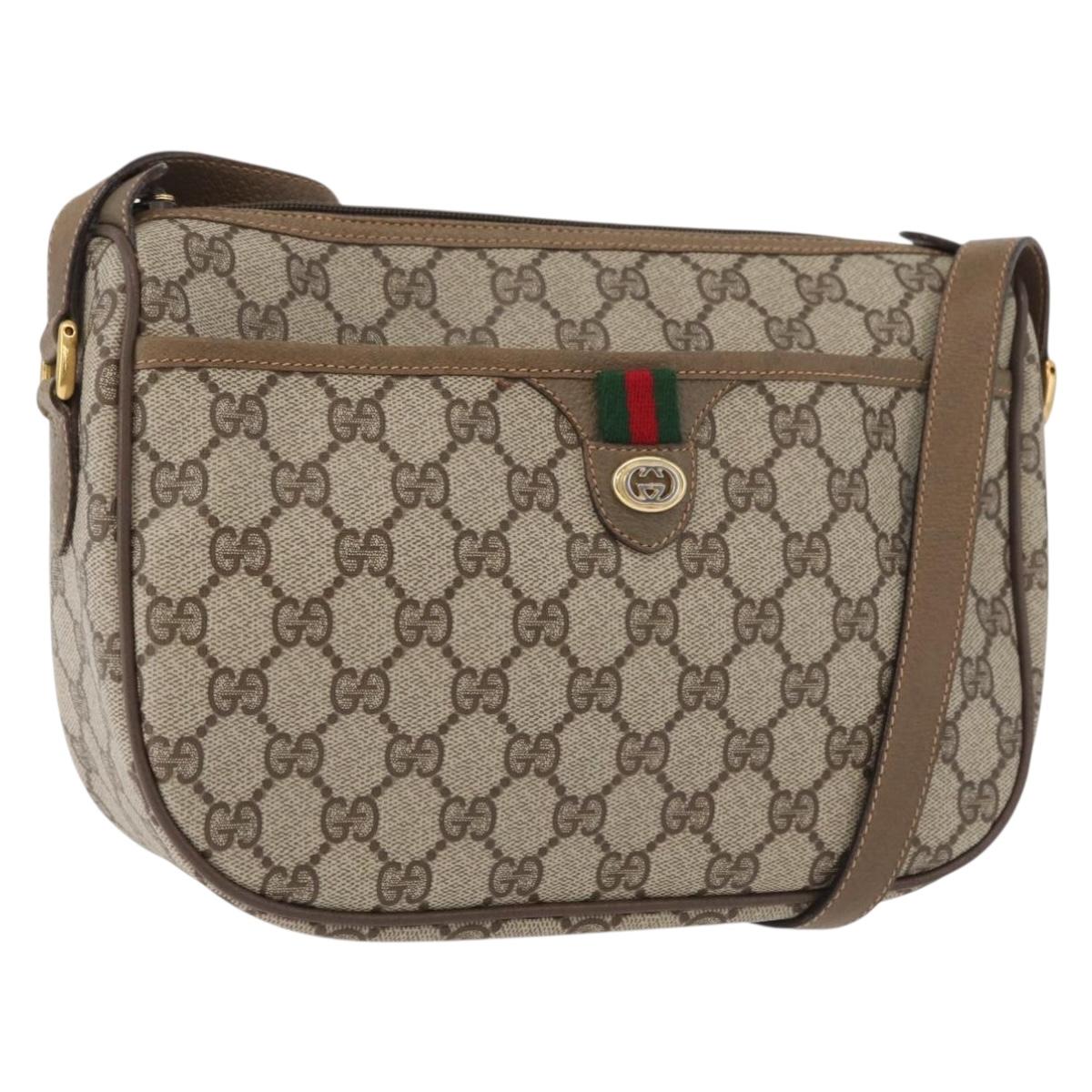 GUCCI GG Supreme Web Sherry Line Bag PVC Beige Gold 89 02 077 Auth 178937