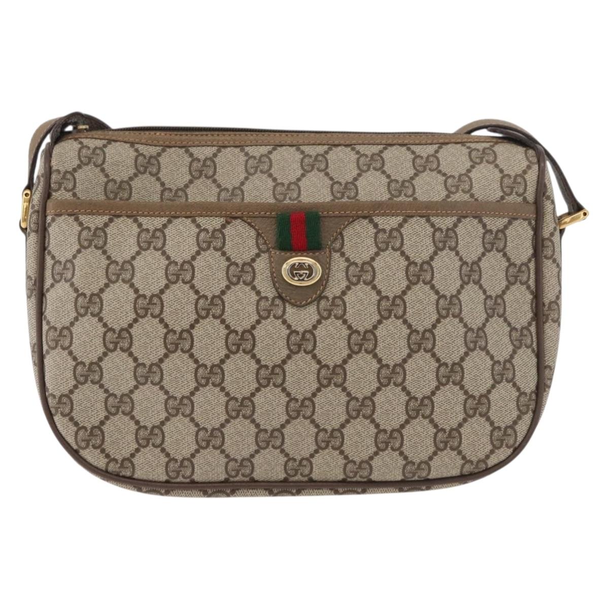 GUCCI GG Supreme Web Sherry Line Bag PVC Beige Gold 89 02 077 Auth 178937