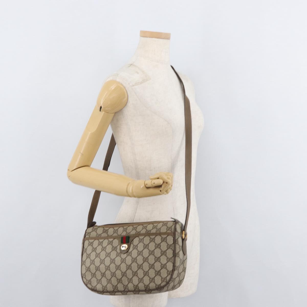 GUCCI GG Supreme Web Sherry Line Bag PVC Beige Gold 89 02 077 Auth 178937