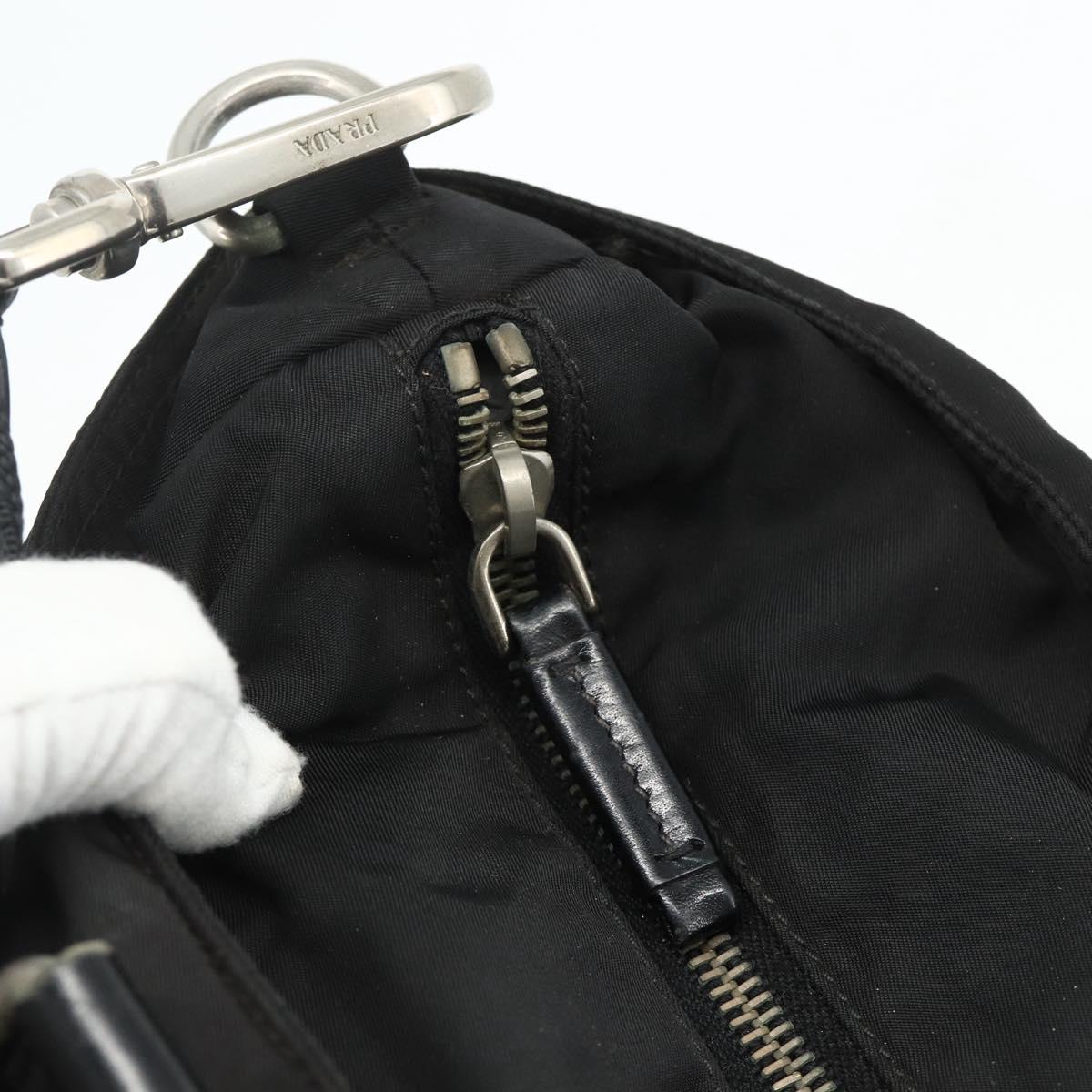 PRADA Hand Bag Nylon 2way Black Silver Auth 178940