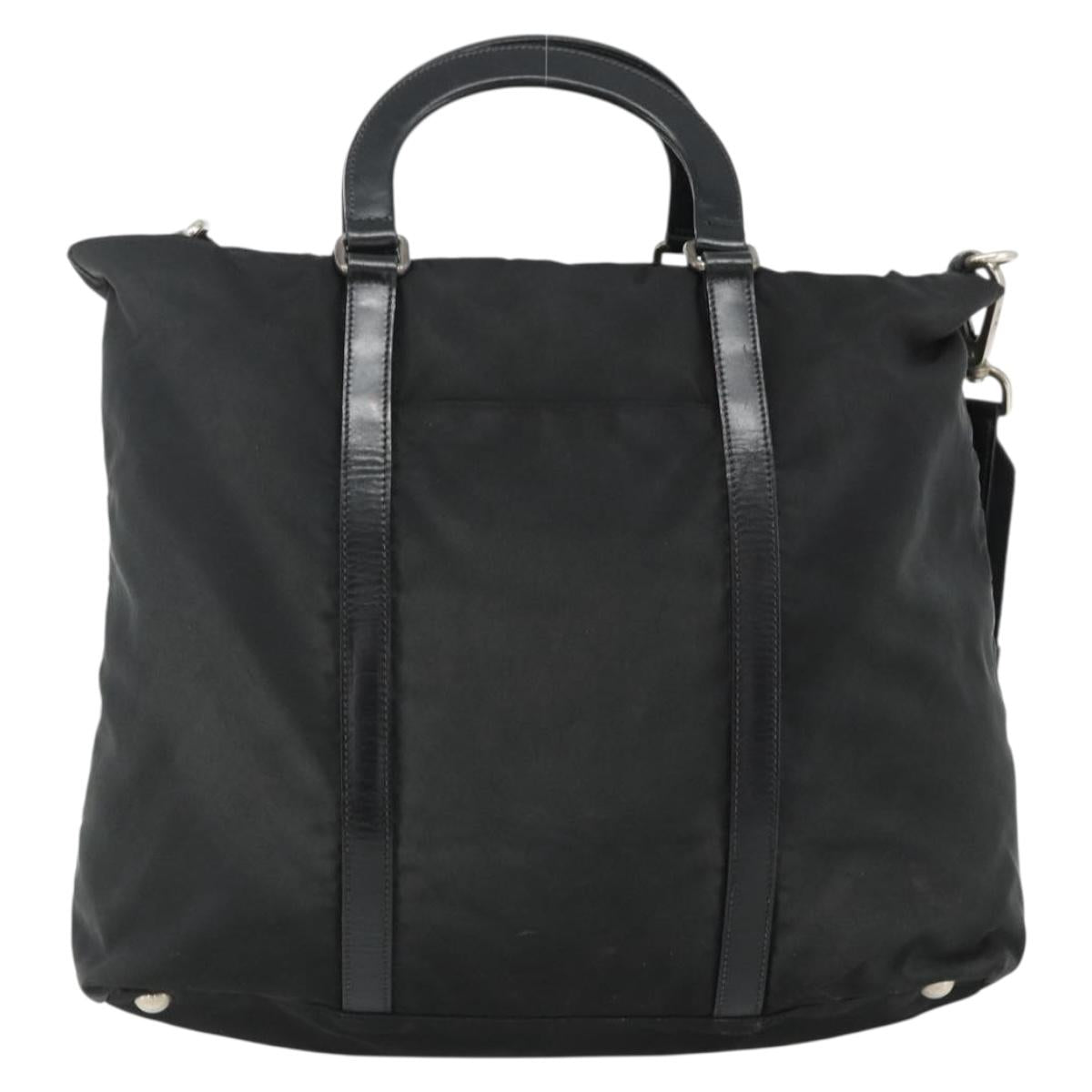 PRADA Hand Bag Nylon 2way Black Silver Auth 178940