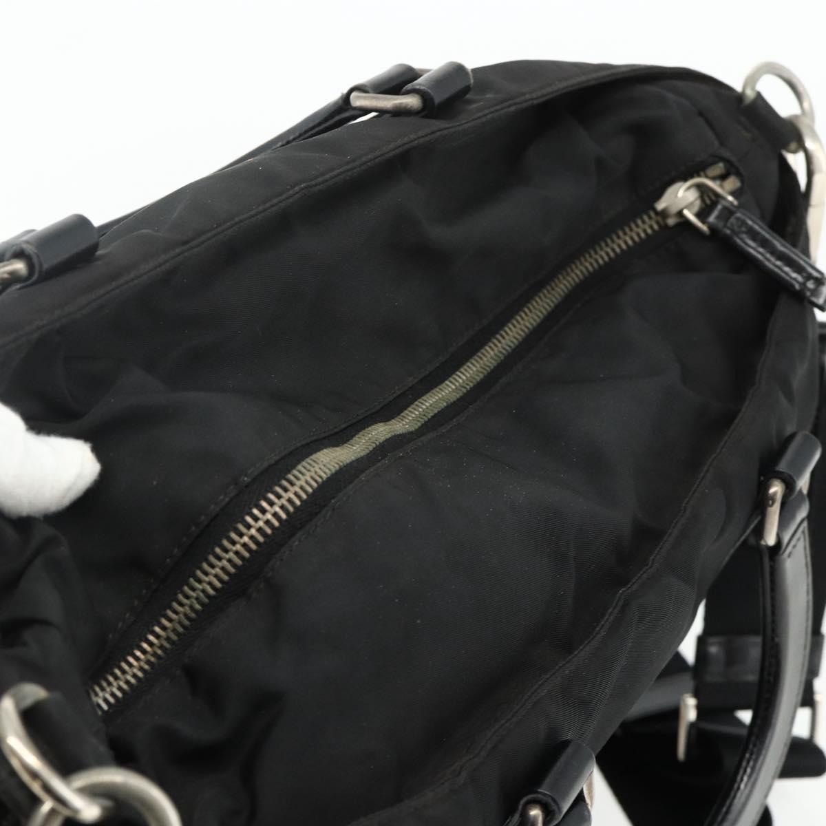 PRADA Hand Bag Nylon 2way Black Silver Auth 178940