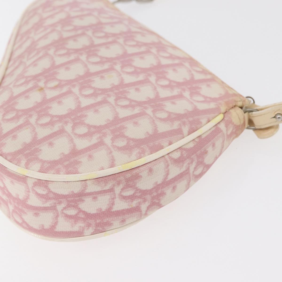 Christian Dior Trotter Canvas Saddle Pouch PVC Pink Silver Auth 178955