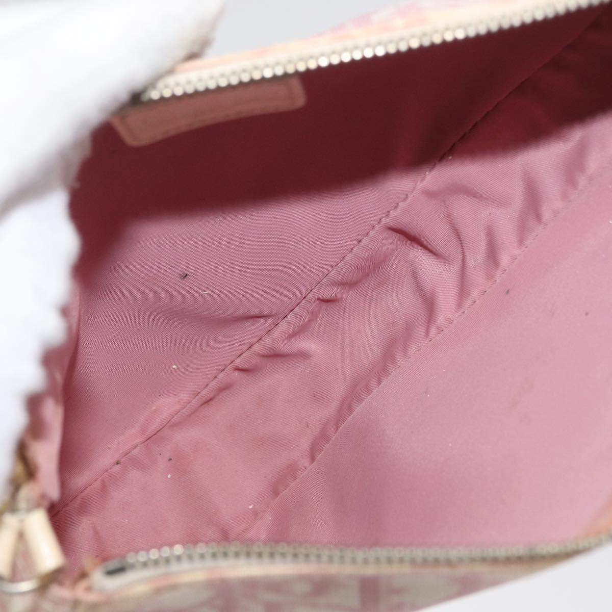 Christian Dior Trotter Canvas Saddle Pouch PVC Pink Silver Auth 178955