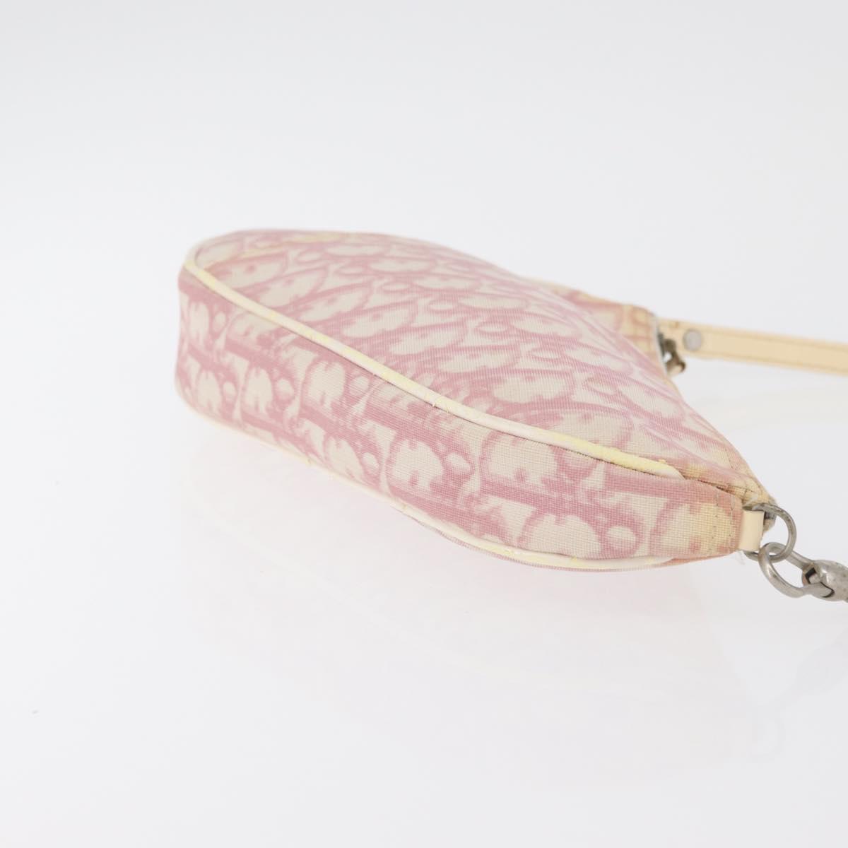 Christian Dior Trotter Canvas Saddle Pouch PVC Pink Silver Auth 178955