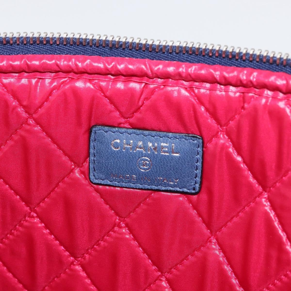 CHANEL Matelasse Christmas 2012 PC Case Nylon Blue Silver CC Auth 178958A