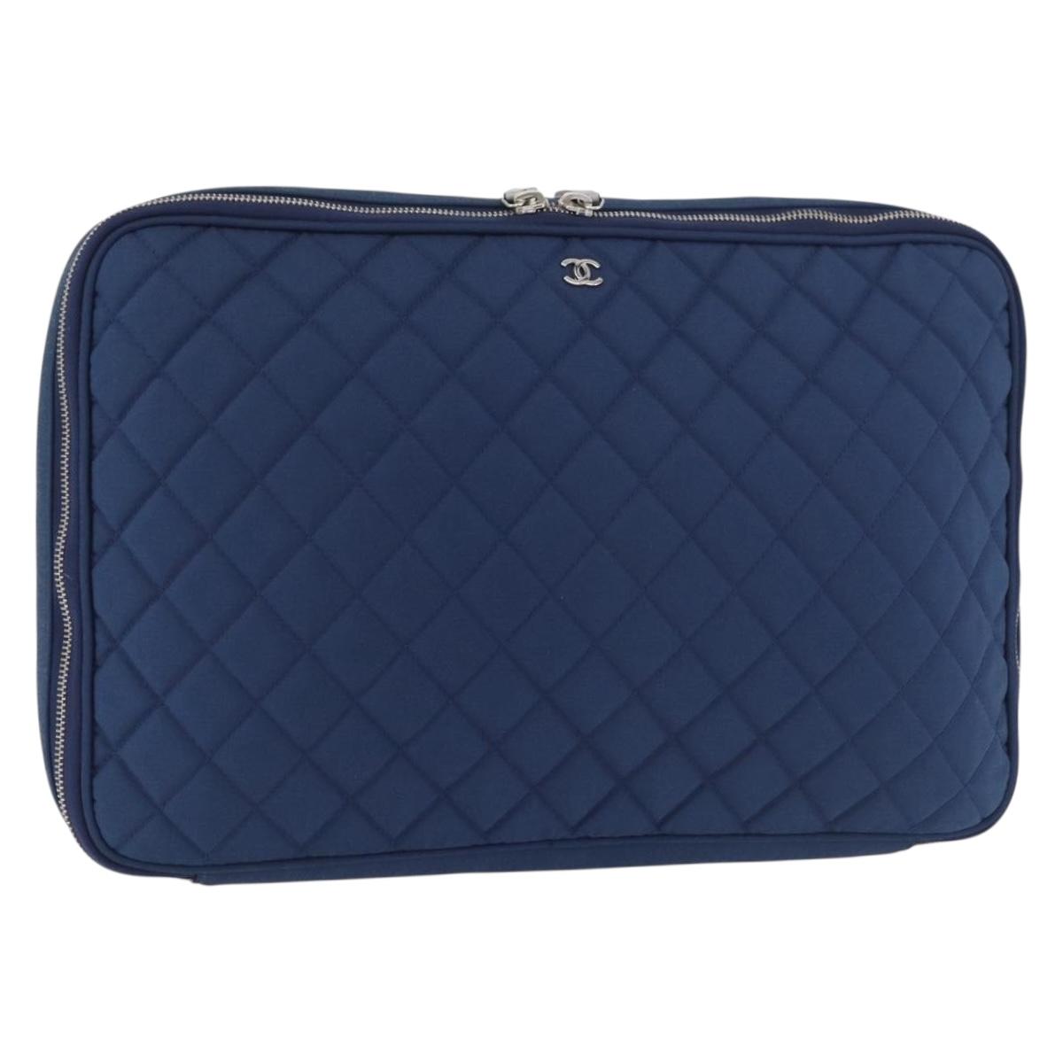 CHANEL Matelasse Christmas 2012 PC Case Nylon Blue Silver CC Auth 178958A