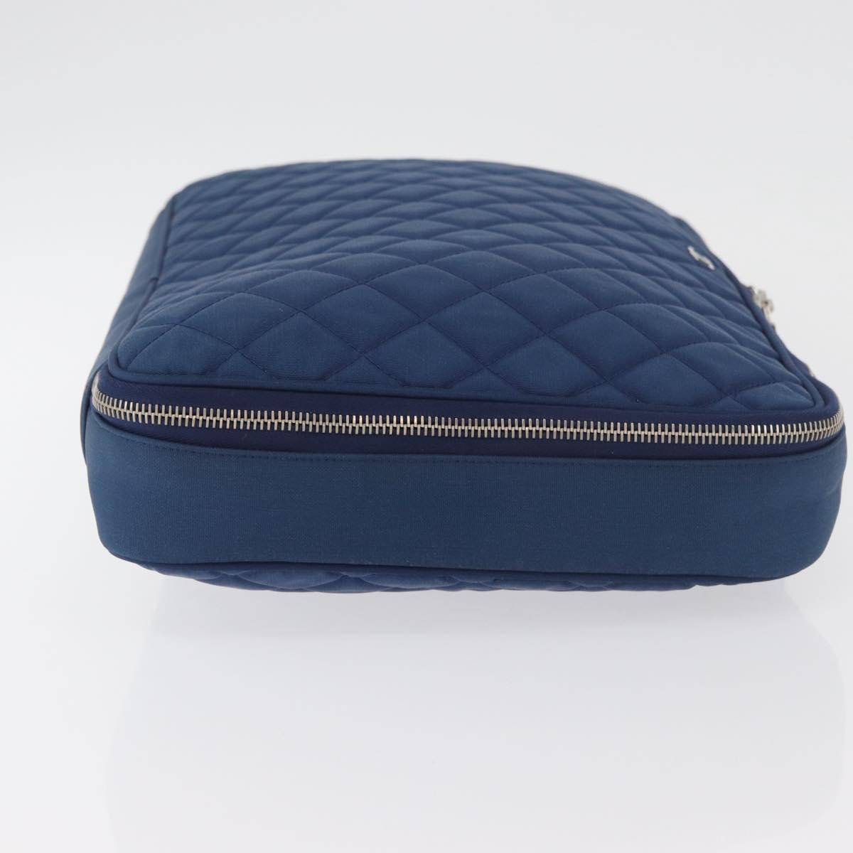 CHANEL Matelasse Christmas 2012 PC Case Nylon Blue Silver CC Auth 178958A