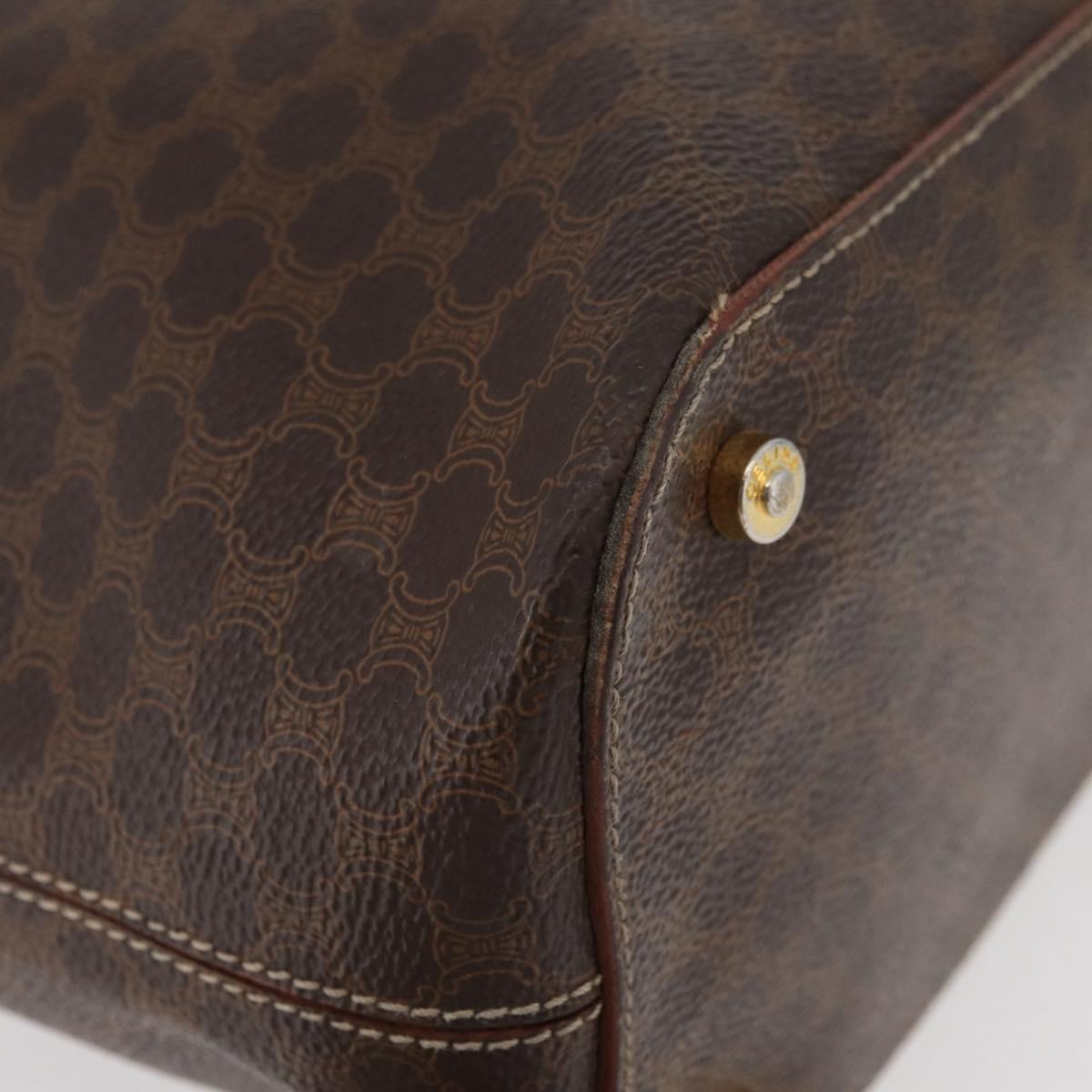 CELINE Macadam Canvas Hand Bag PVC Leather Brown Gold Auth 178960