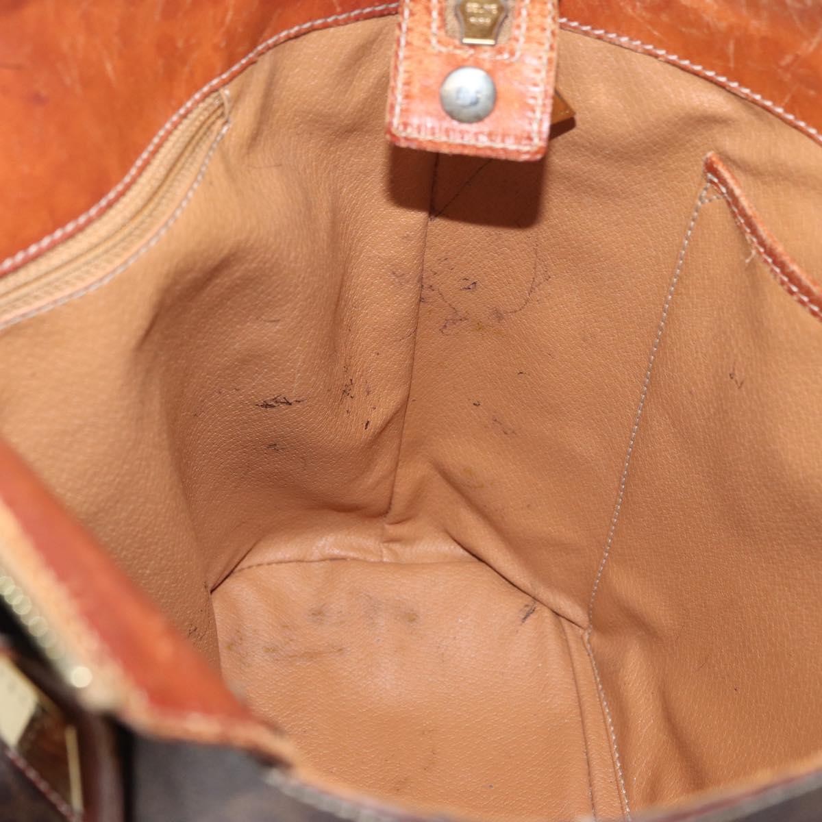 CELINE Macadam Canvas Hand Bag PVC Leather Brown Gold Auth 178960