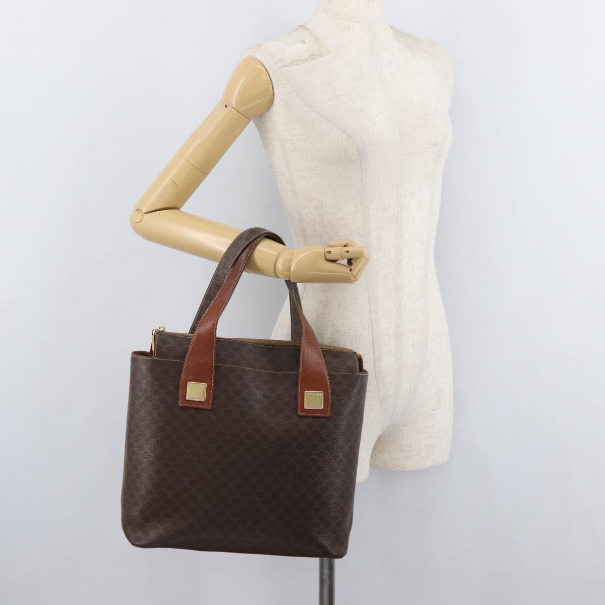 CELINE Macadam Canvas Hand Bag PVC Leather Brown Gold Auth 178960